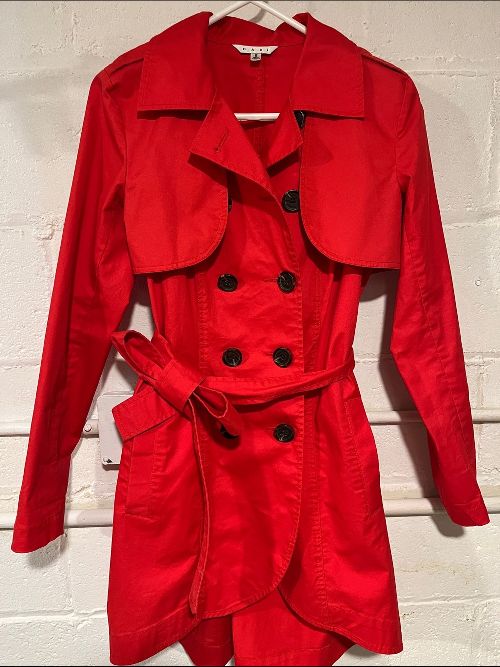 CAbi Red Trench Coat with Belt - Womens Jacket size 6 High Low
